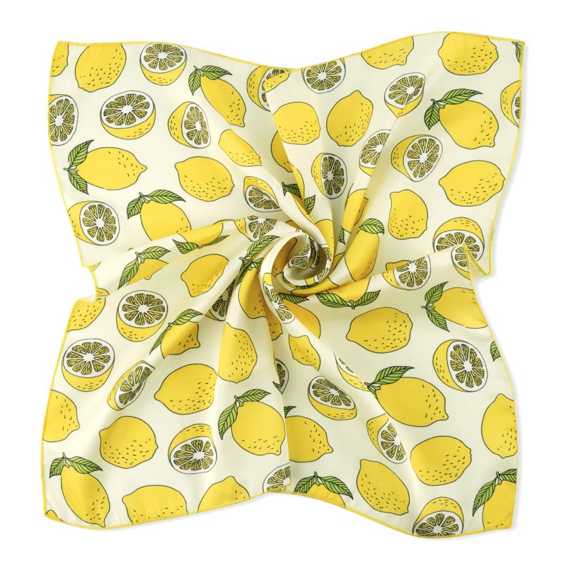 GERINLY Womens Neckerchief - Yellow Lemon Print Square Hair Scarf Headband Cute Bandana Bag Handle Wrap (Pale Yellow) - Image 2